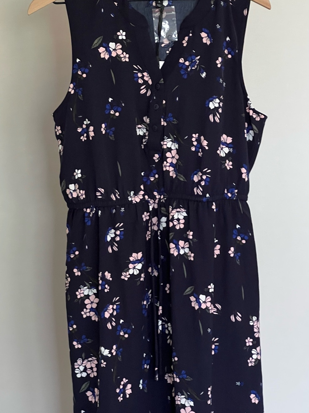 41 Hawthorn Floral Dress Women’s Size L Navy Sleeveless NWT Elastic Waist
